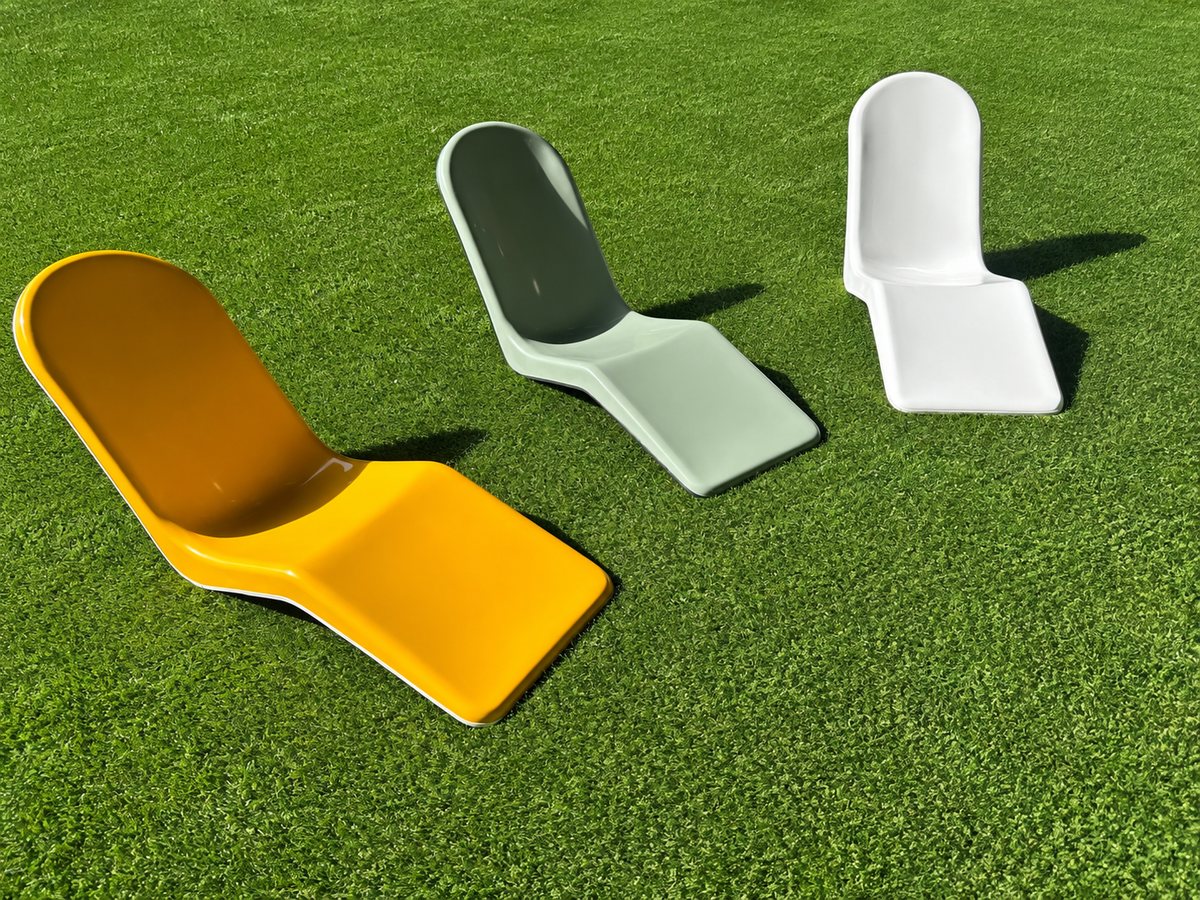 Immersa mustard sage and white fiberglass lounge chairs